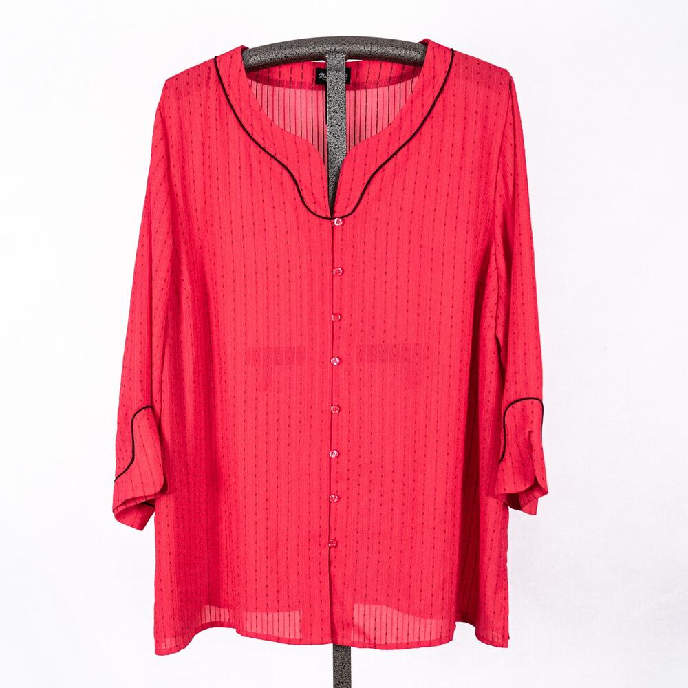Maggie Barnes Womens Button Front Blouse Vibrant Hot Pink & Black Size 2X 22-24W